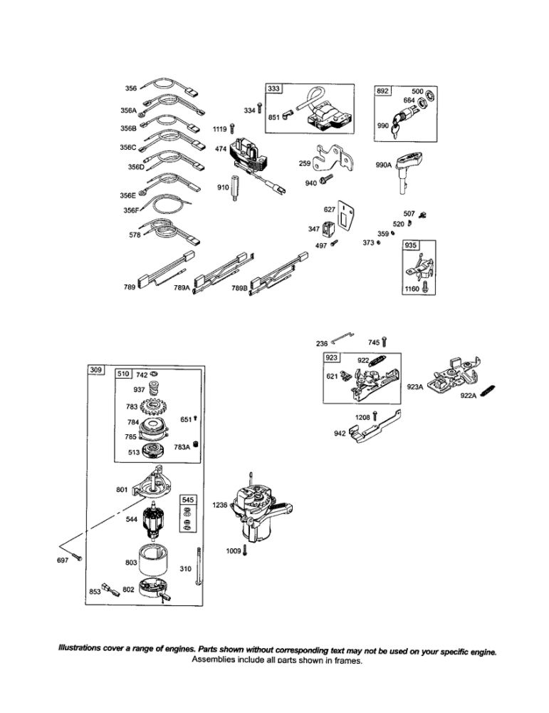 Starter-Mechanical Diagram and Parts List for 123J00 0100-0188 Briggs and Stratton Engine